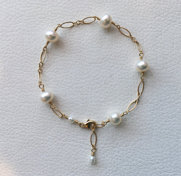 Add On Pearl Bracelet  | Adjustable Real Pearls on Gold or Silver Chain. Freshwater Cultured Station Bracelet Pearl Gift Under 100 Jewelry,Bracelet Bourdage Pearl Jewelry    sherri bourdage