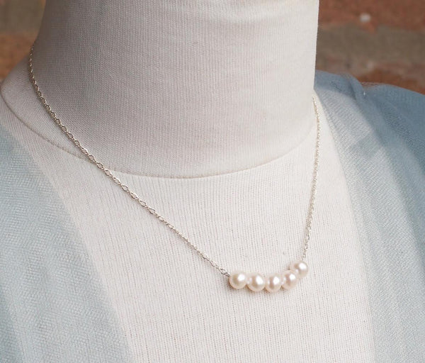 Real Freshwater Pearl Pendant Necklace | Five Pearl Choker | Bridesmaid Gift | 30th Birthday Gift for Her Jewelry, Necklace, Choker Bourdage Pearl Jewelry    sherri bourdage