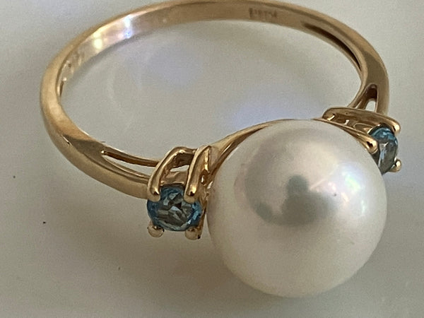 Cultured Pearl | Amythest | 14K Yellow Gold | Freshwater Pearl Engagement Ring | 30th Anniversary Gift for Her | June Birthstone Rings Bourdage Pearl Jewelry    sherri bourdage