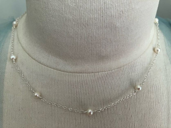 Real Pearl Station Necklace | Small Pearls on Chain | AAA 4-5 mm Genuine Cultured Pearls | Sterling Silver Chain Jewelry, Necklaces Bourdage Pearl Jewelry    sherri bourdage