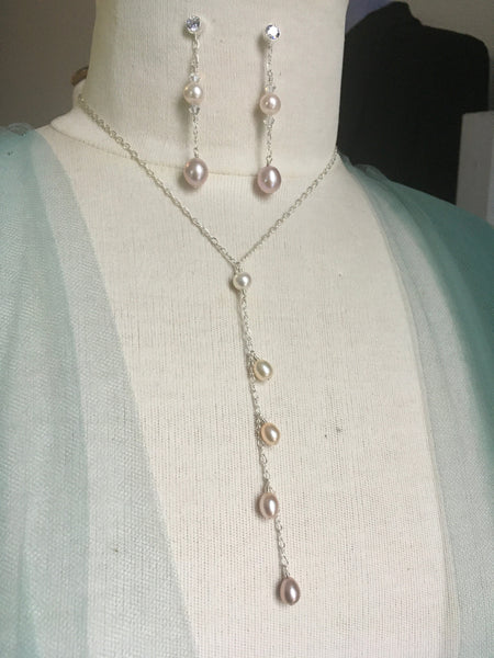 Cascading Pearl Necklace on Sterling Silver Chain Jewelry, Necklace, Choker Bourdage Pearl Jewelry    sherri bourdage