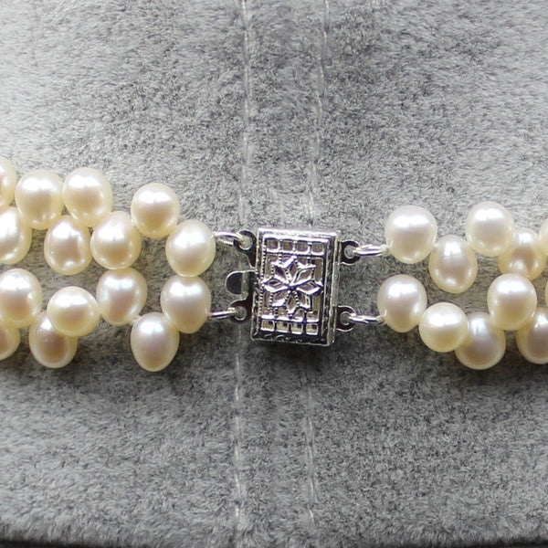 Double Strand Pearl Choker | White Freshwater Cultured Dancing Shape Pearls | Pearl Necklace for Bride Jewelry,Necklace,Choker Bourdage Pearl Jewelry    sherri bourdage