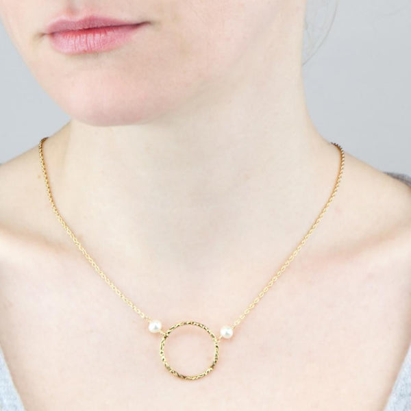 Hammered Hoop & Pearl Pendant Necklace | AAA 6mm Natural White Freshwater Cultured Jewelry,Necklace,Choker Bourdage Pearl Jewelry    sherri bourdage