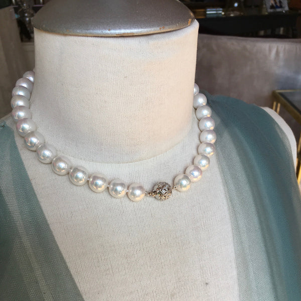 Large Graduated Cultured Freshwater Pearl Necklace with Diamond Clasp Jewelry, Necklace, Choker Bourdage Pearl Jewelry    sherri bourdage