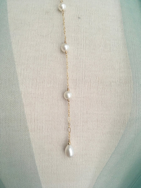 Real Pearl Necklace on Gold Chain, Long Pearl Pendant Necklace, Cultured Freshwater Pearls, Long Station Necklace, Y Necklace, Gift for Woman Jewelry, Necklace, Pendant Bourdage Pearl Jewelry    sherri bourdage