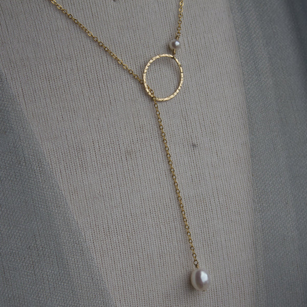 Pearl Pendant & Hoop Lariat Necklace | AAA 7.5x9mm Natural White Teardrop Freshwater Cultured Jewelry,Necklace,Lariat Bourdage Pearl Jewelry    sherri bourdage