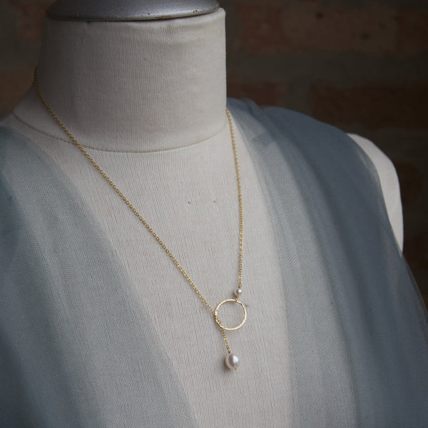 Pearl Pendant & Hoop Lariat Necklace | AAA 7.5x9mm Natural White Teardrop Freshwater Cultured Jewelry,Necklace,Lariat Bourdage Pearl Jewelry    sherri bourdage