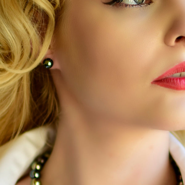 Tahitian Pearl Stud Earrings | AAA 8mm Natural Black Round Tahitian Pearls | 14k White Gold Posts Jewelry,Earrings Bourdage Pearl Jewelry    sherri bourdage