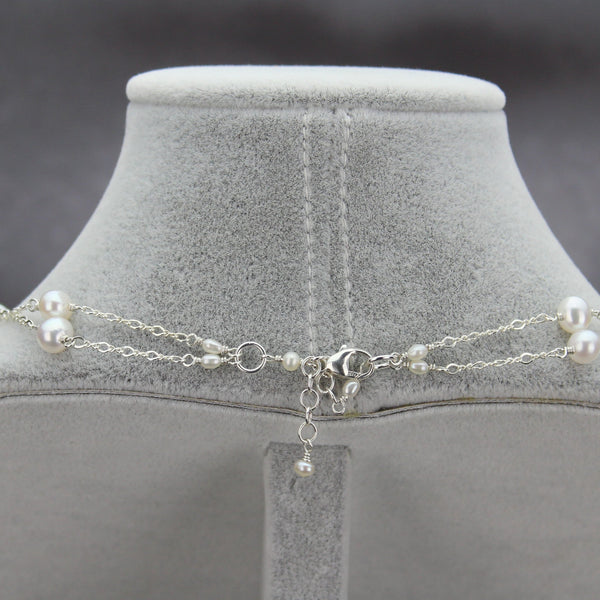 Teardrop Pearl Pendant Double Strand Station Necklace | AAA 7-10mm Natural White Freshwater Cultured Jewelry,Necklace,Choker Bourdage Pearl Jewelry    sherri bourdage